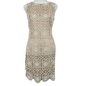 Joseph Ribkoff Ivory Floral Crochet Sheath 6 Dress Lace Cottage Feminine Boho